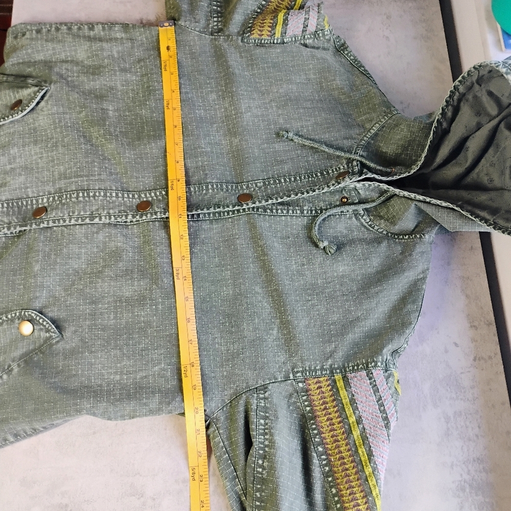 Anthropologie Pilcro Utility Anorak Jacket Womens XS Green Embroidered Bohemian - Picture 14 of 15